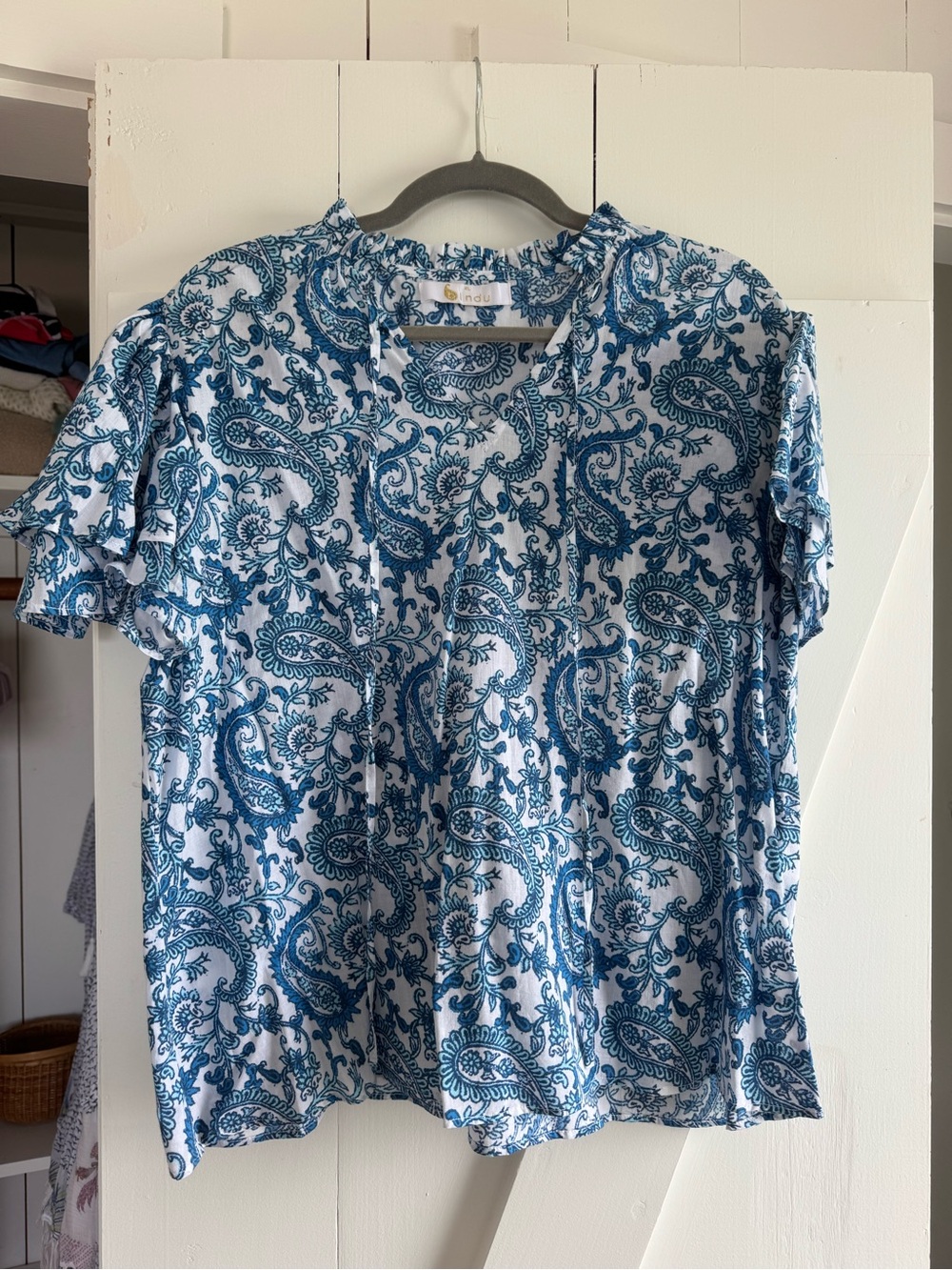 Blue Paisley Short Sleeve Blouse
